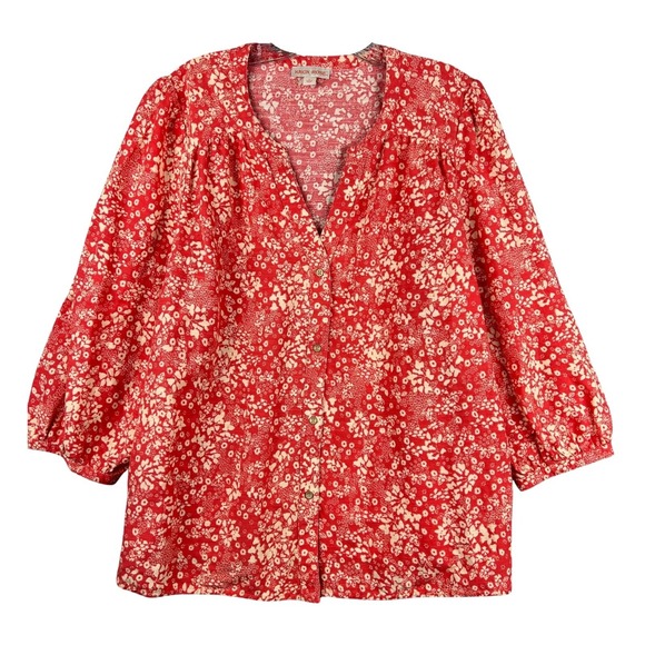Knox Rose Tops - Knox Rose Red Floral 3/4 Sleeve Button Up Womens Blouse Size Large